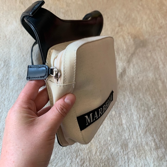 Vintage 90s Designer Marbella Cotton Shoulder Bag Leather Adjustable Strap - Picture 10 of 17